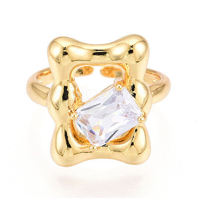 Brass Micro Pave Clear Cubic Zirconia Cuff Rings for Women KK-T074-12G-1