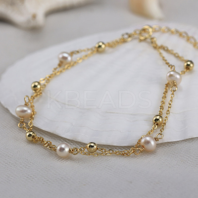 925 Sterling Silver Satellite Chains Double Layer Multi-strand Bracelet BJEW-Z025-02G-1