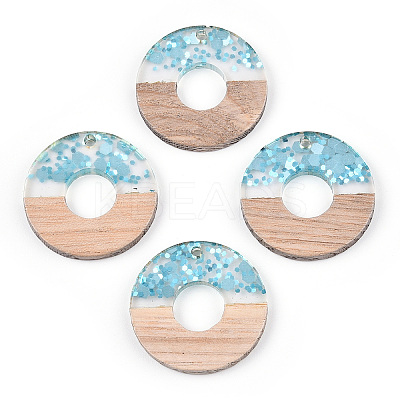 Transparent Resin & White Wood Pendants RESI-N039-52-1