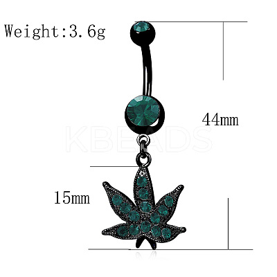 Maple Leaf 316L Surgical Stainless Steel Pave Teal Cubic Zirconia Curved Barbell Dangle Belly Rings FS-WG72B10-01-1