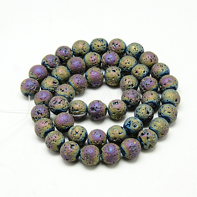 Electroplate Natural Lava Rock Beads Strands G-T058-03E-4MM-1