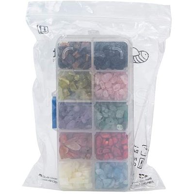 Natural Jade & Aquamarine & Green Aventurine & White Shell & Red Jasper & Rose Quartz & Tiger Eye & Amethyst & Agate & Obsidian Chips Beads G-PH0033-03-1