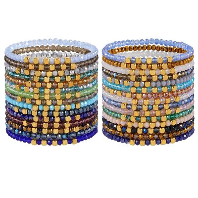 30Pcs 30 Colors Faceted Round Glass Beaded Stretch Bracelet Sets for Women Girl BJEW-SW001602-1