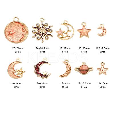 80Pcs 10 Style Celestial Alloy Enamel Pendants ENAM-LS0001-43-1