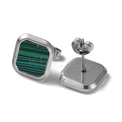 6 Pair 2 Color Square Synthetic Malachite Stud Earrings EJEW-A024-02-1