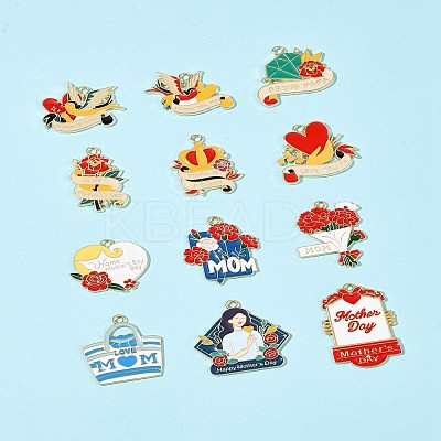 24Pcs 12 Styles Mother's Day Theme Alloy Enamel Pendants ENAM-FS0002-77-1