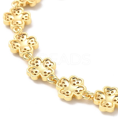 Clear Cubic Zirconia Clover Link Chain Bracelet BJEW-A132-03G-1