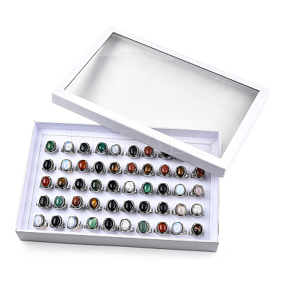 Natural & Synthetic Mixed Gemstone Oval Finger Rings RJEW-N044-05-1
