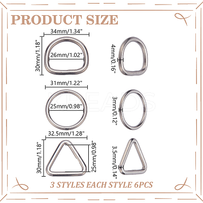 18Pcs 3 Styles Stainless Steel Linking Rings STAS-AR0002-66-1