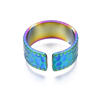 304 Stainless Steel Hammered Cuff Ring RJEW-N038-073-1