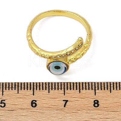 Brass Micro Pave Clear Cubic Zirconia Enamel Cuff Rings for Women RJEW-L113-034G-1