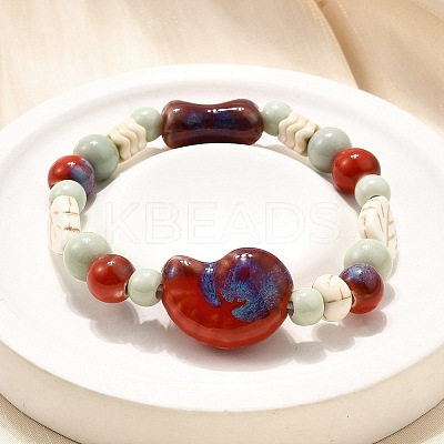 Handmade Porcelain Beads & Synthetic Howlite Beads Stretch Bracelets for Women BJEW-D307-01A-1