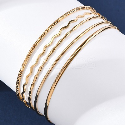 5Pcs 304 Stainless Steel Bangle Set for Women BJEW-S162-01B-G-1