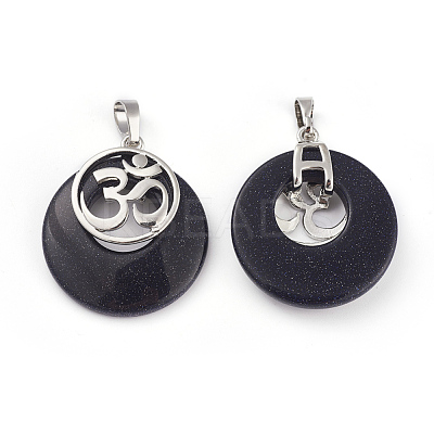 Synthetic Blue Goldstone Pendants KK-F751-L-A01-1