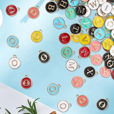 7 Bags 7 Colors Initial Letter A~Z Alphabet Enamel Charms ENAM-SC0007-24-1