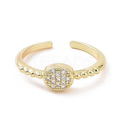 Clear Cubic Zirconia Flat Round Open Cuff Ring RJEW-E072-03G-1