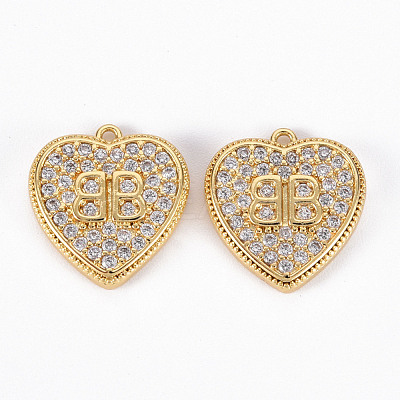 Brass Micro Pave Clear Cubic Zirconia Charms ZIRC-S068-034-NF-1