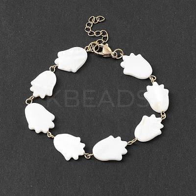 Natural Shell Tulip Link Chain Bracelet BJEW-C015-04G-1
