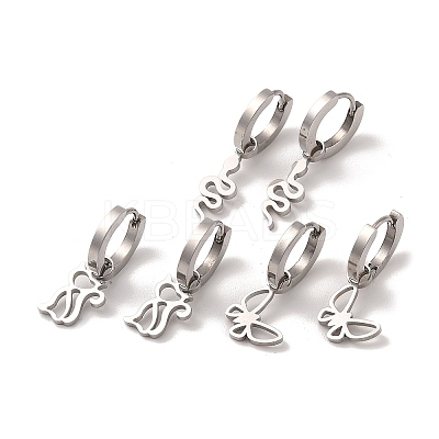 Non-Tarnish 3 Pairs 3 Styles 304 Stainless Steel Hoop Dangle Earrings for Women EJEW-K279-09B-P-1