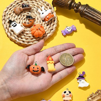 20Pcs 10 Styles Halloween Theme Opaque Resin Pendants RESI-YW0001-86-1