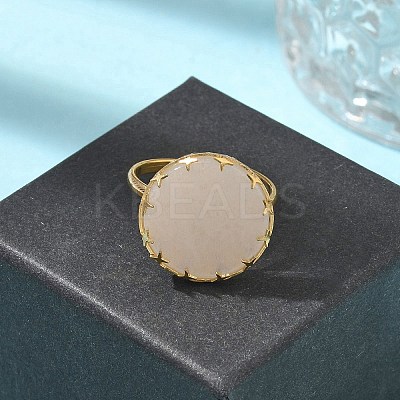 Flat Round Natural Rose Quartz Finger Rings RJEW-R009-01G-02-1