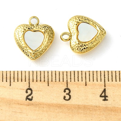 Ion Plating(IP) 304 Stainless Steel Pave Shell Heart Charms FIND-Z028-15G-1