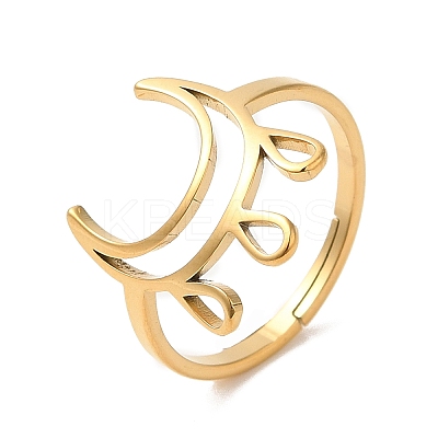 Ion Plating(IP) 304 Stainless Steel Crescent Moon Adjustable Ring for Women RJEW-M149-11G-1
