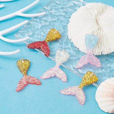 10Pcs 5 Colors Gradient Color Resin Pendants CRES-YW0001-21-1