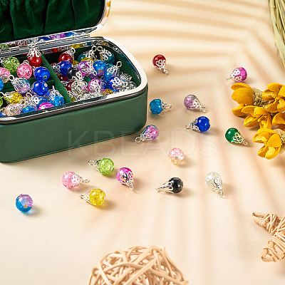 120Pcs 15 Colors Spray Painted Crackle Glass Pendants FIND-KS0001-29-1