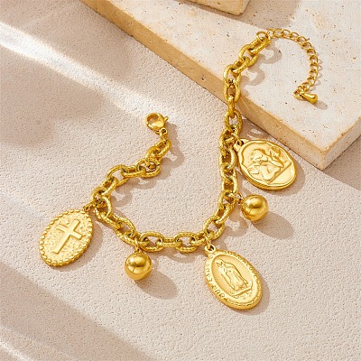 304 Stainless Steel Charm Bracelets Bracelets for Women BJEW-A046-01G-1