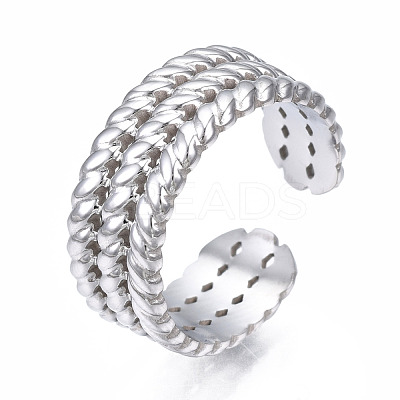 Non-Tarnish 304 Stainless Steel Twist Rope Open Cuff Ring RJEW-T023-47P-1