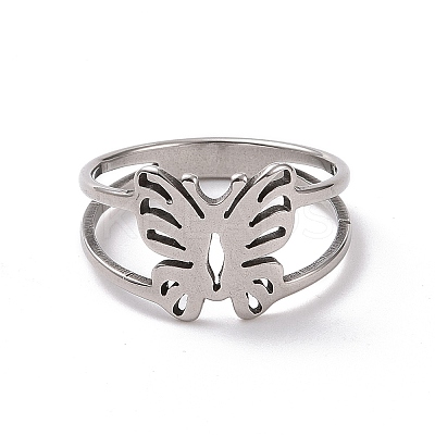 Non-Tarnish 201 Stainless Steel Butterfly Finger Ring RJEW-J051-39P-1