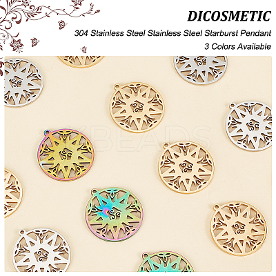 18Pcs 3 Colors 304 Stainless Steel Pendant STAS-DC0012-38-1
