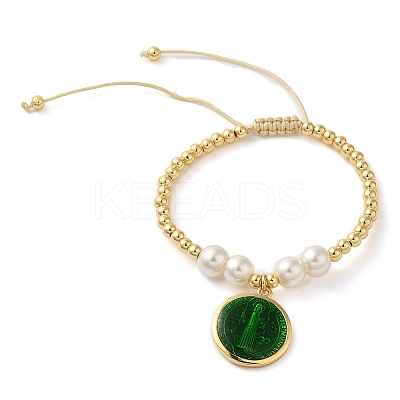 Adjustable Flat Round with Holy Virgin Charms Bracelet BJEW-Z073-01G-02-1