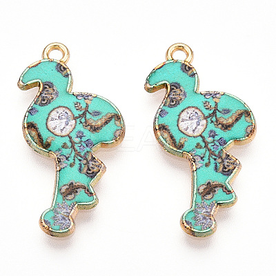 Printed Light Gold Tone Alloy Pendants ENAM-N056-210I-1