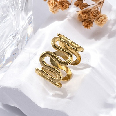 Wave 304 Stainless Steel Finger Rings for Women X-RJEW-F174-06G-1