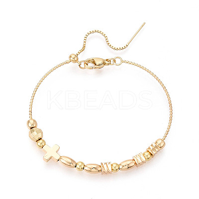 Adjustable Brass Beaded Slider Bracelets for Women BJEW-T022-18G-1