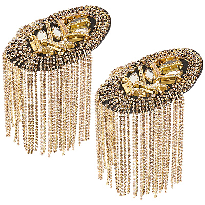 2Pcs Felt & Iron & Rhinestone Tassel Epaulette AJEW-CN0007-74A-G-1