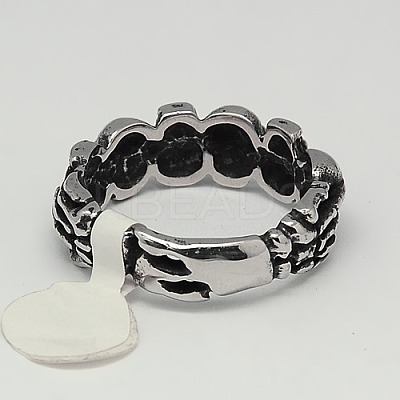 Personalized Retro Men's Halloween Jewelry 304 Stainless Steel Skull Rings RJEW-F006-334-1