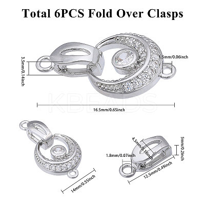  6Pcs Brass Fold Over Clasp with Crystal Rhinestone KK-CA0002-69B-1