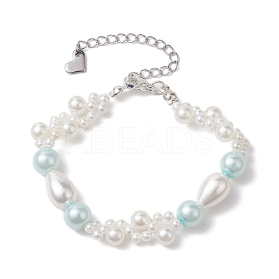 Glass Shell Pearl & ABS Plastic Imitation Pearl Beaded Bracelets for Women BJEW-JB10597-1