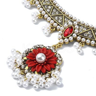 ABS Plastic Pearl & Rhinestone Oval Jewelry Set SJEW-D011-01A-G-1