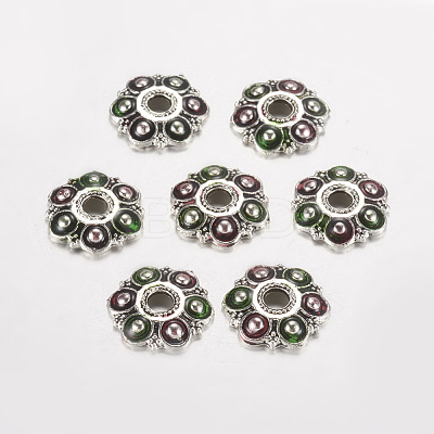 Antique Silver Plated Flower Alloy Enamel Bead Caps LS-ENAM-J556-02AS-1-1