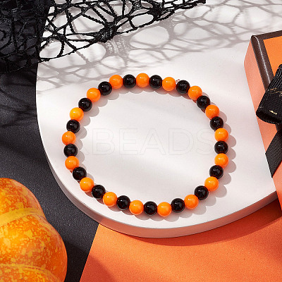 Halloween 6mm Round Plastic Beaded Stretch Bracelets for Women Men BJEW-JB10573-1