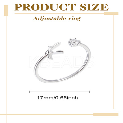 1Pc Letter Brass Rhinestone Open Cuff Rings for Women AJEW-LP0004-47K-S-1