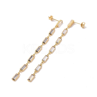 Cubic Zirconia Rectangle Dangle Stud Earrings EJEW-P206-03G-02-1