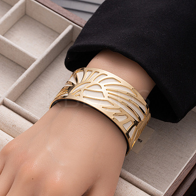 Sun 304 Stainless Steel & Imitation Leather Cuff Bangles FS-WGE67E3-03-1