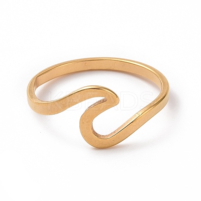 Ion Plating(IP) 201 Stainless Steel Wave Finger Ring for Women LS-RJEW-J051-04G-1