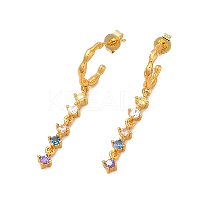 Colorful Cubic Zirconia Tassel Dangle Stud Earrings EJEW-P221-43G-1