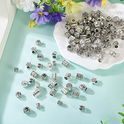 100Pcs 10 Styles Tibetan Style Alloy European Beads FIND-PJ0001-36-1